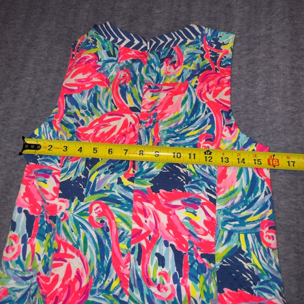 Lilly Pulitzer Pink Flamingo Tassel Lace Up Shift Dress Size 8 Navy Chevron Trim - Picture 6 of 8